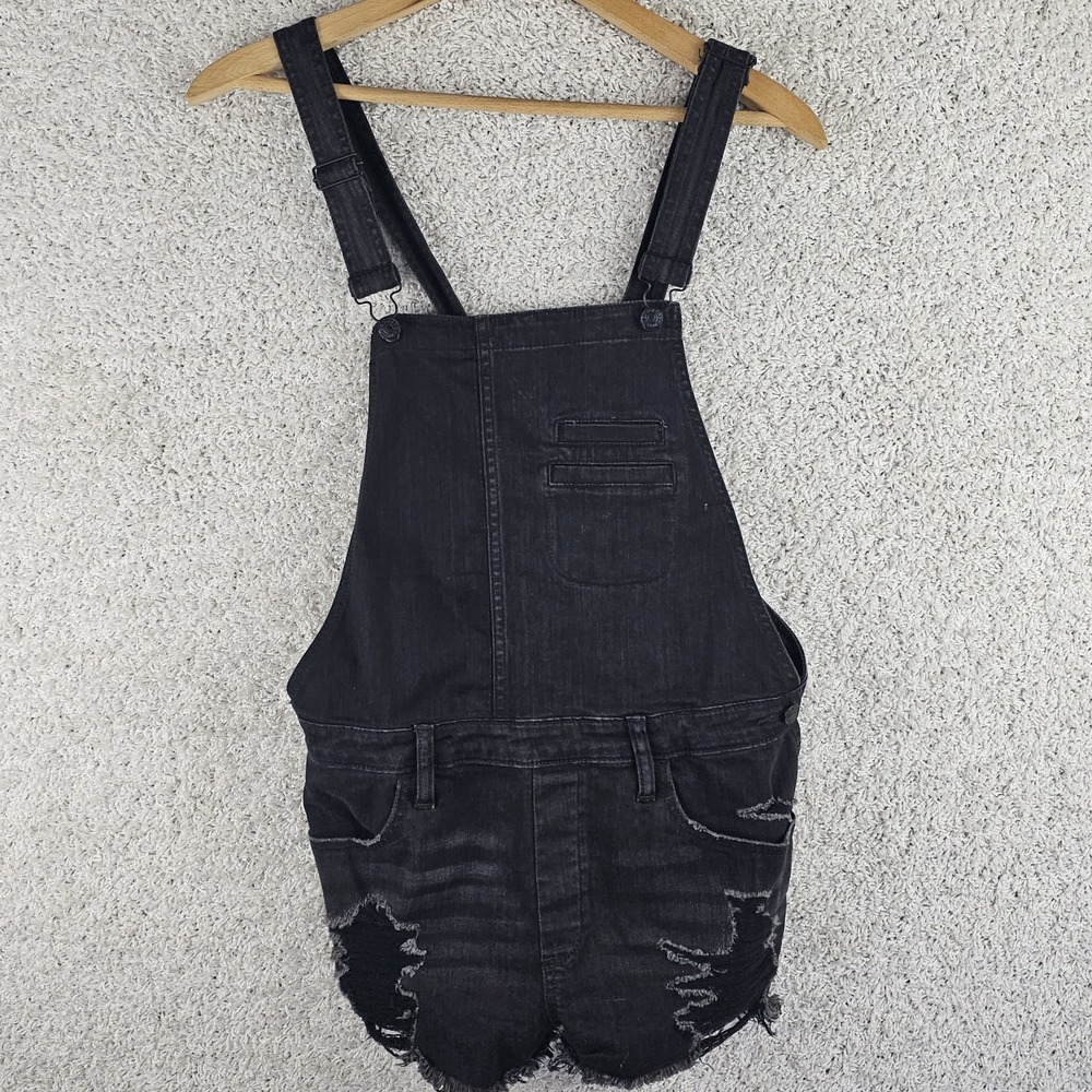 Express Denim Shortalls Overalls Size 10 Black Distressed Bibs Garden Cottage
